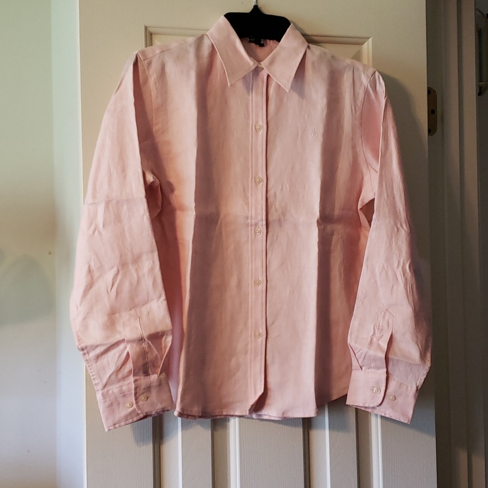 🌷NWT Ralph Lauren Petite Peach/Pink Linen Blouse